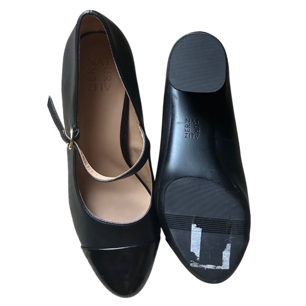 Naturalizer Loveable Block Heel Patent Accented Toe Highlighting Soft Black Leat - Picture 13 of 13